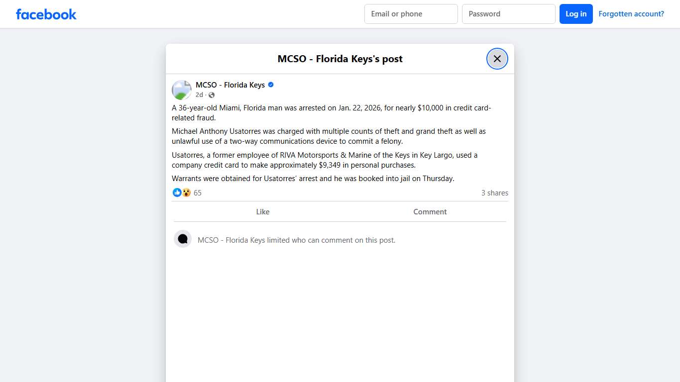 A 36-year-old Miami, Florida man was... - MCSO - Florida Keys Facebook